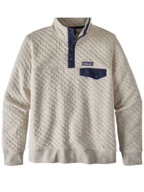 Patagonia Quilted Organic Cotton Pullover in Oatmeal with Navy Trim